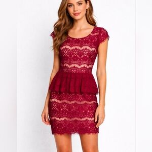 Maeve Anthropologie Elsa Burgundy Lace Peplum Dress Size Small Romantic